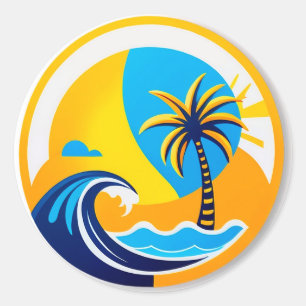 Adesivo Emblema do Nascer do Sol Sobre Ondas do Oceano