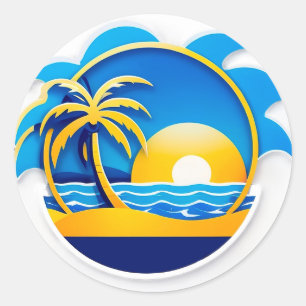 Adesivo Emblema do Nascer do Sol Sobre Ondas do Oceano