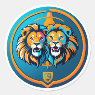Adesivo Emblema Vibrante de Duo de Leão Dentro do Círculo