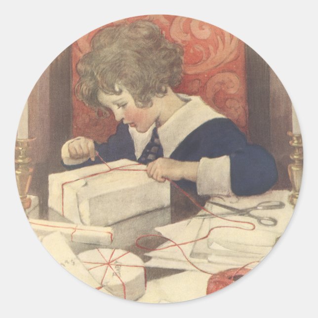 Adesivo Embrulhando Presentes de Natal, Jessie Willcox Smi (Frente)