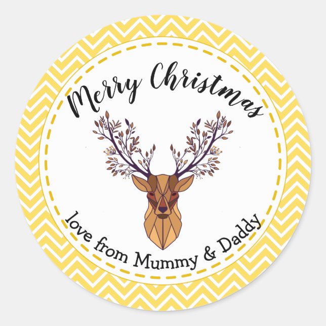 Adesivo embrulho de presente de criança amarelo christmas  (Frente)