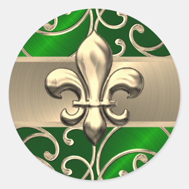Adesivo Emerald e Dourada Filigree Swirls Fleur de Lis (Frente)