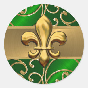 Adesivo Emerald e Dourada Filigree Swirls Fleur de Lis