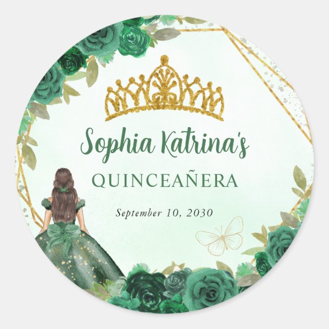 Adesivo Emerald Green Dourada Princesa Floral, Favor Tiara (Frente)