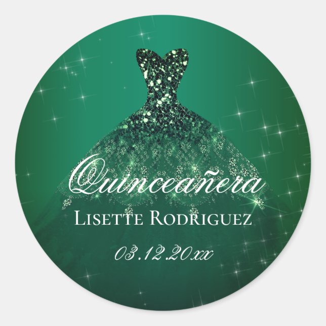 Adesivo Emerald Green Dress Personalizou Quinceanera (Frente)