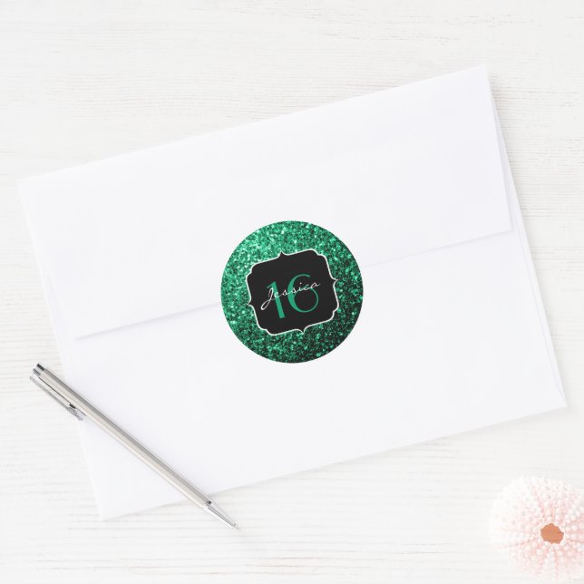 Adesivo Emerald Green faux glitter sparkles Sweet 16 (Envelope)