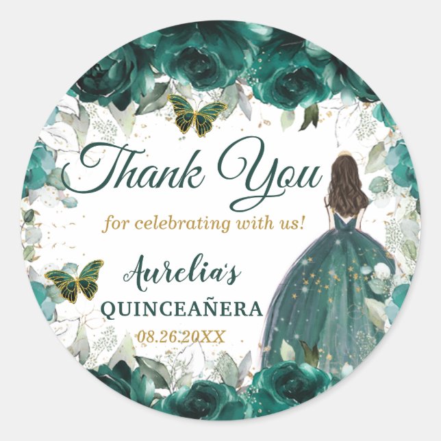 Adesivo Emerald Green Floral Butterflies Princess Favor (Frente)