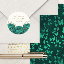 Adesivo Emerald Green Floral Elegante Quinceanera