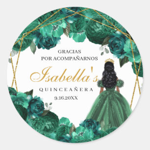 Adesivo Emerald Green Floral Quinceanera Round Stickers