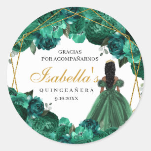 Adesivo Emerald Green Floral Quinceanera Round Stickers