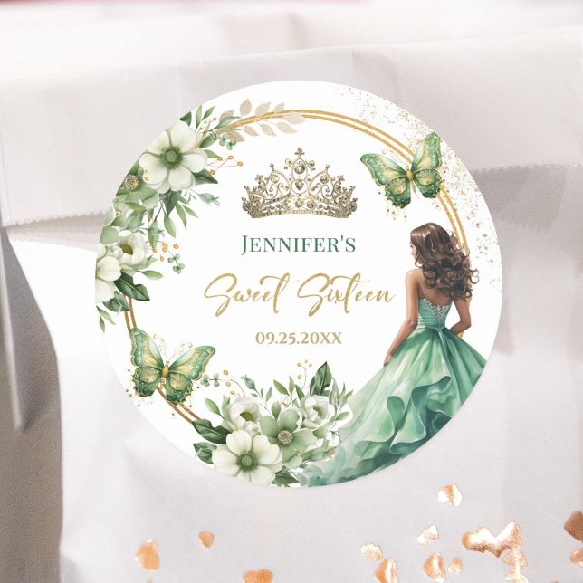 Adesivo Emerald Green Girl Princess Tiara Floral Sweet 16 (Criador carregado)