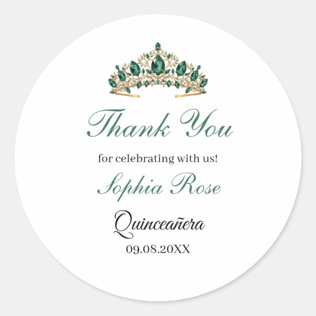 Adesivo Emerald Green Gold Tiara Quinceañera Sticker (Frente)