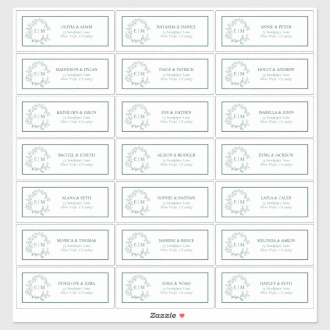 Adesivo Emerald Green Leafy Crest Monograma Endereço de Co (Folha)