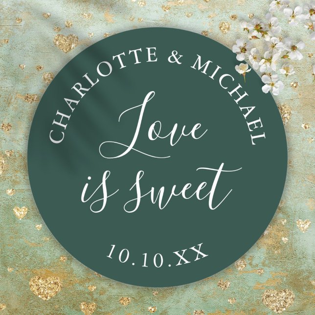 Adesivo Emerald Green Love É Um Bonito Favor De Casamento (Emerald Green Love Is Sweet Wedding Favor Classic Round Sticker)