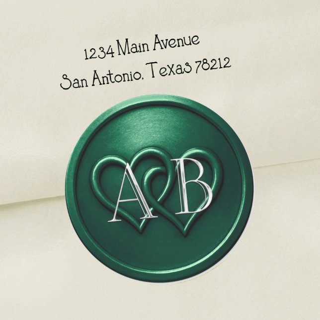 Adesivo Emerald Two Hearts Silver Monogram Wedding (Criador carregado)