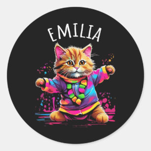 Adesivo Emilia Colorful Dancing Cat Design Para Nome Das R