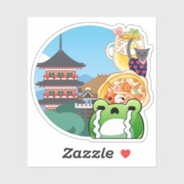 Adesivo Emoção no Templo Japonês com Gato e Sapo