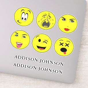 Adesivo Emoji Enfrenta Engraçado 6 Rostos Adicionar Nome 
