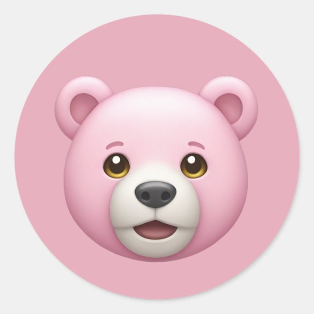 Adesivo Emoji, Urso Rosa Adorável (Frente)