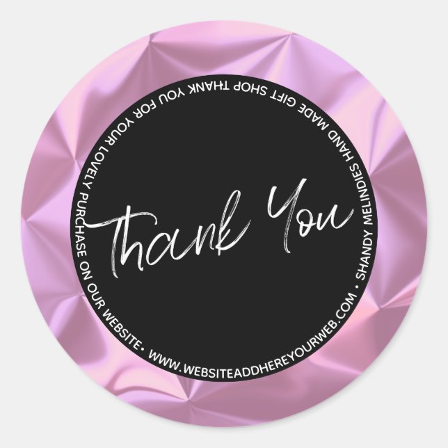 Adesivo Empresa de Script Metálico Rosa - Obrigado (Frente)