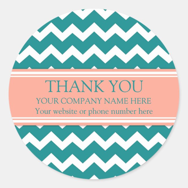 Adesivo Empresa Obrigado Nome Coral Teal Chevron (Frente)