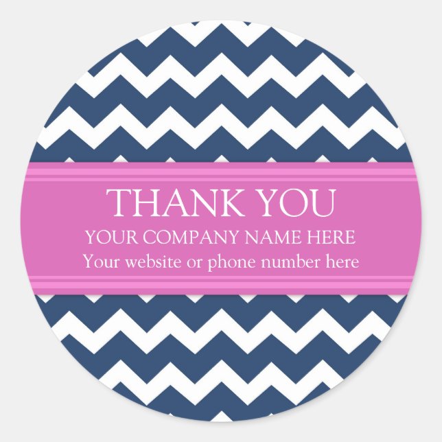 Adesivo Empresa Obrigado Nome Empresa Blue Pink Chevron (Frente)
