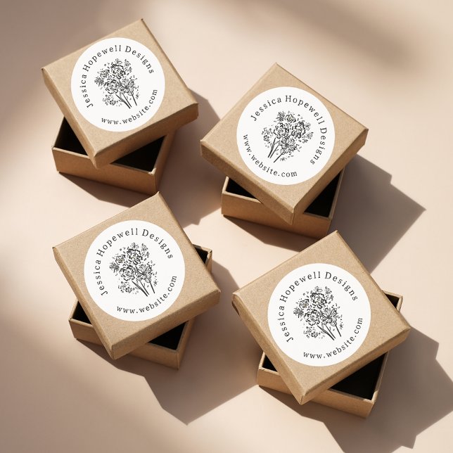 Adesivo Empresas de Flores Brancas e Pretas Simples e Eleg (Criador carregado)