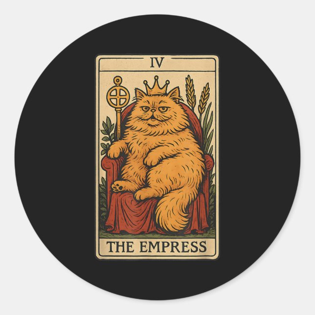 Adesivo Empress Cat Tarot Card Engraçado Witchy Mystical K (Frente)