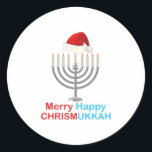 Adesivo Encantado Natal Hanukkah Santa Hat Menorah<br><div class="desc">Encantado Natal Hanukkah Santa Hat Menorah</div>