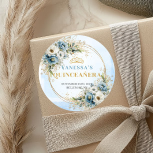 Adesivo Encantadora Quinceañera Azul Pastel Dourado Eucali