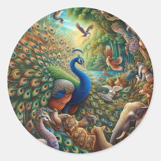 Adesivo 🦚 ✨ Encantando o concerto Peacock na Selva 🎨 🌿 (Frente)