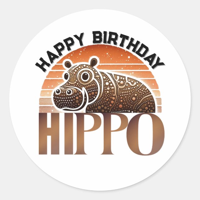 Adesivo Encanto Rústico Hipopótamo Feliz Aniversário (Frente)