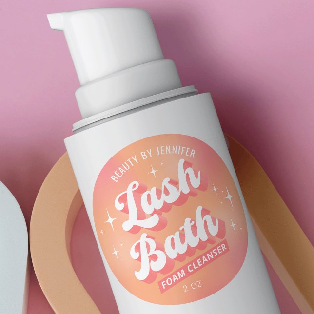 Adesivo Encapsulamento com limpador de espuma com barra mo (Trendy retro lash bath cleanser product label in pastel peach design with space for your brand name )