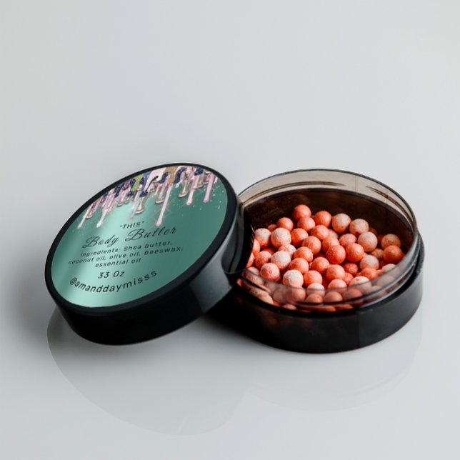Adesivo Encapsulamento de Manteiga Corpo Compro Beleza On- (Body Butter Packaging Online Beauty Shop Mint Drip Classic Round Sticker)