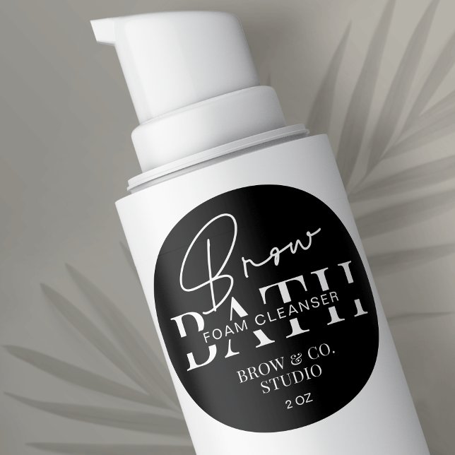 Adesivo Encapsulamento Mínimo de Limpeza de Banho Preto (Modern black and white brow bath bottle labels with space for your brand name)