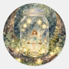 Adesivo Enchanted Fairy in a Mason Jar n a Magical Forest