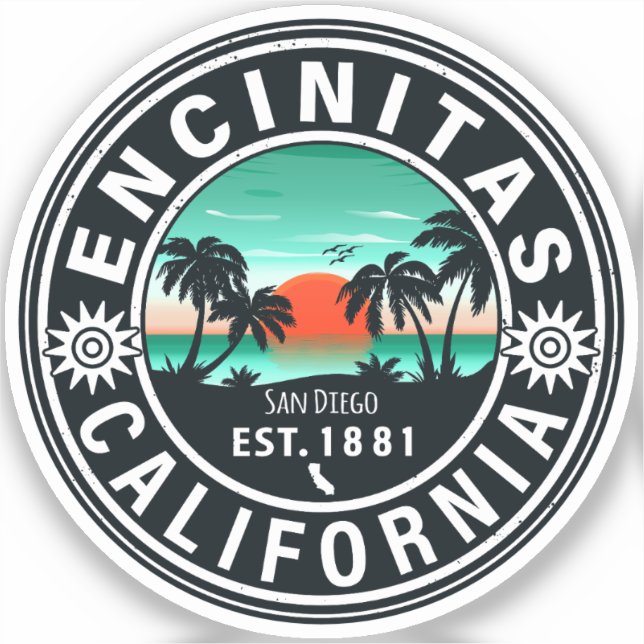 Adesivo Encinitas California Retro Sunset Souvenirs 80s (Frente)
