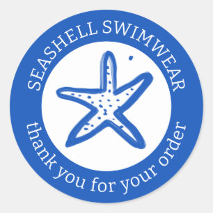 Adesivo ENCOMENDA OBRIGADO Starfish Praia Azul Branco PERS