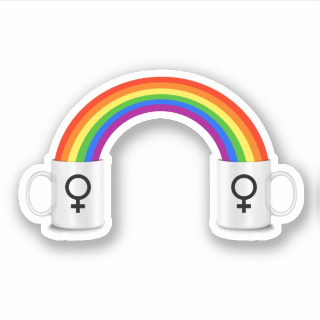 Adesivo Encontro de café com arco-íris lésbico (Frente)