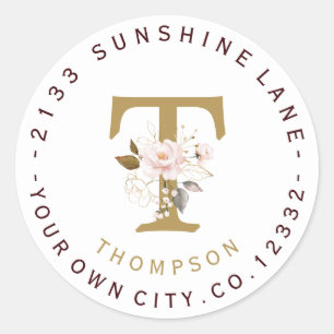 Adesivo Endereço Circular do Monograma das Flores Dourada