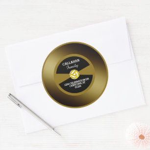 Adesivo Endereço da família Vinyl 45 Dourado Record