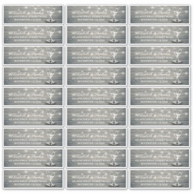 Adesivo Endereço de Casamento Champagne Glass Wood String  (Frente)