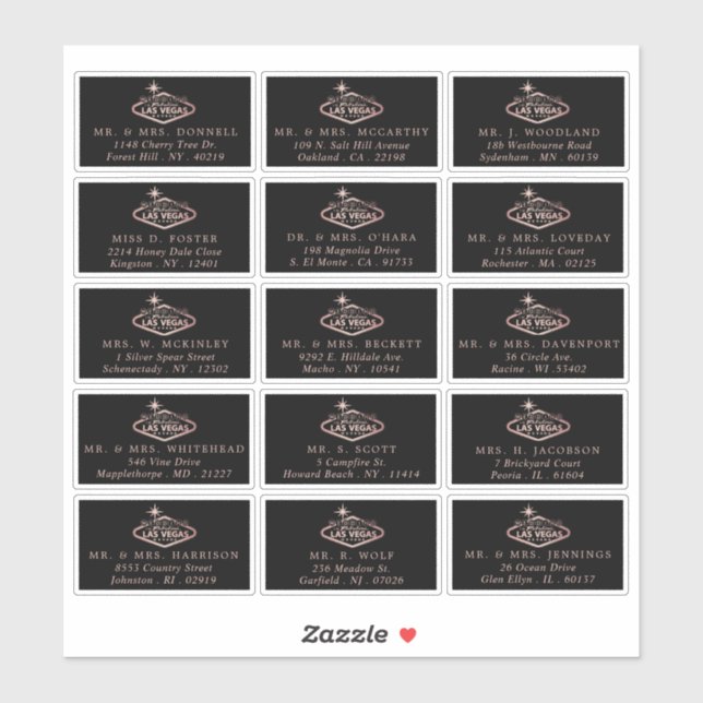 Adesivo Endereço de Casamento de Destino Elegante Las Vega (Folha)