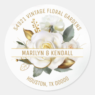 Adesivo Endereço de Casamento Floral em Rosa Dourado