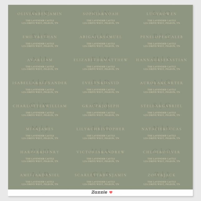 Adesivo Endereço de Casamento Formal Simples em Verde Sage (Folha)