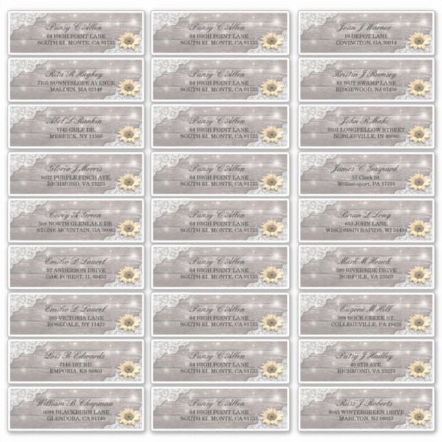 Adesivo Endereço de Casamento Lace Sunflower Wood String L (Frente)