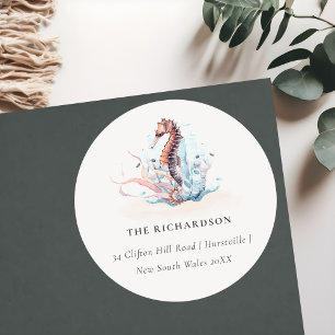 Adesivo Endereço de Cavalo-Marinho Subaquático Coral