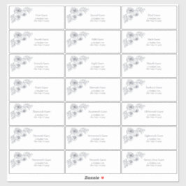 Adesivo Endereço de Convidado de Arte de Linha Floral Azul