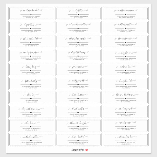 Adesivo Endereço de Convidado de Casamento de Script Branc (Folha)