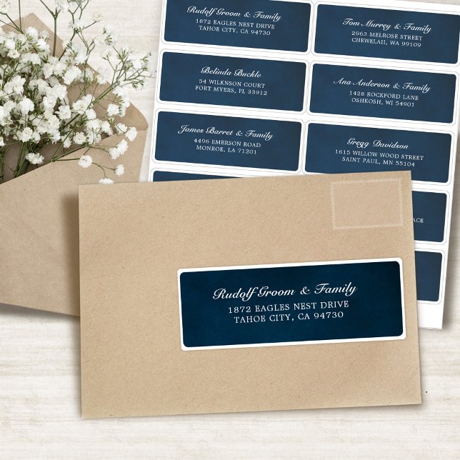 Adesivo Endereço de convidado de casamento do Marinho Azul (Dusty Blue Navy Wedding Guest Address Sticker)
